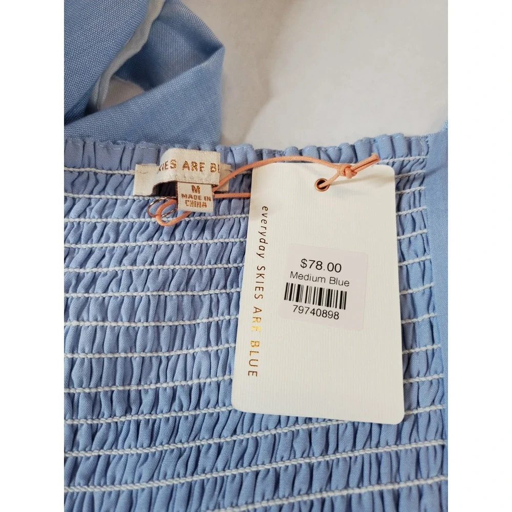 Skies Are Blue NEW Womens Medium Jumpsuit Wide-Leg‎ Striped Blue White  Vacation